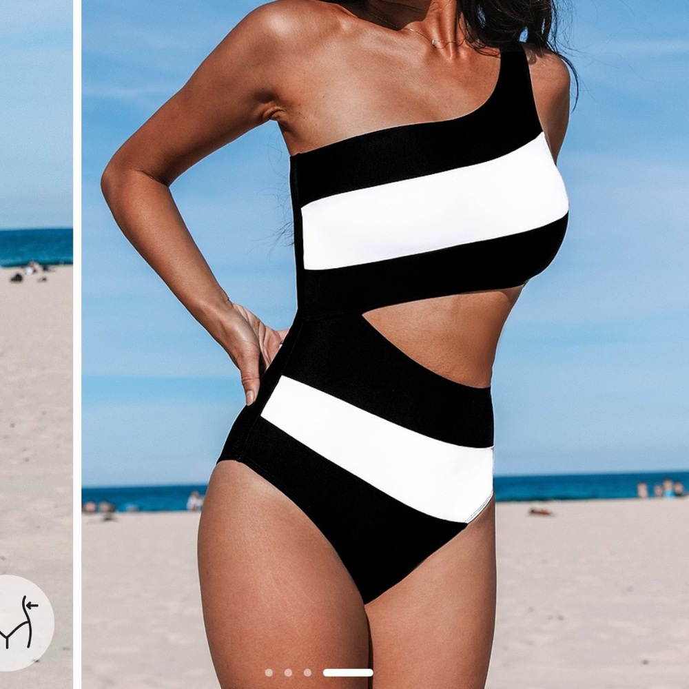 Cupshe Black and White One-Shoulder Swim One Piece NWT - medium
